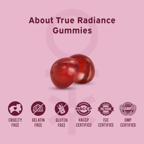 Image of Nutriburst True Radiance Gummies for Collagen Improvement | Raspberry Collagen Gummies with Orange Peel | Acerola Cherry & Sea Buckthor | Enhance Elasticity & Health skin|(Pack of 2 X 60 Gummy)