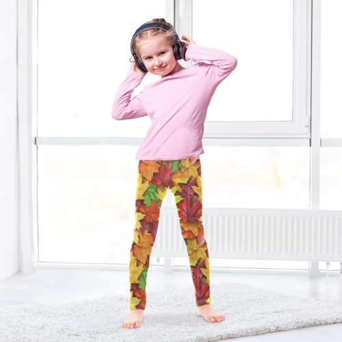 Autumn Leaves Fall Leaf Girls Leggings Soft Stretch Workout Yoga Dance Pants for Kids Casual Tights4