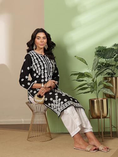 Image of Ada Women's Cotton Regular Fit Tunic Hand Embroidered Lucknowi Chikankari Ethnic Wear Kurta Kurti A130717
