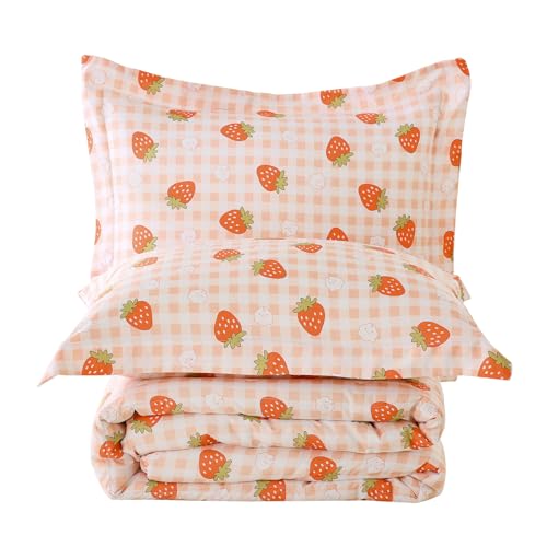 Image of Yibeizi Strawberry Comforter Set Full Size Girls Gingham Bedding