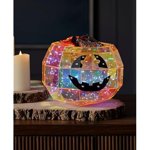 Seasonal LLC Prismatic Iridescent Pumpkin Candy Box 9", LED lights Cover