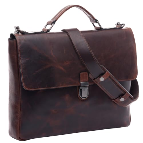 SID & VAIN Serviette Ordinateur Cuir véritable 15 Pouces Adrian Cartable Porte-Document attaché-Case Grand pour Hommes Sac bandoulière Travail Marron