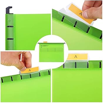Hanging File Folders with Tab, A4 Waterproof Suspension Files Holder, Adjustable Tab and Letter Label Inserts Design for Office School Home, Green/12 ...
