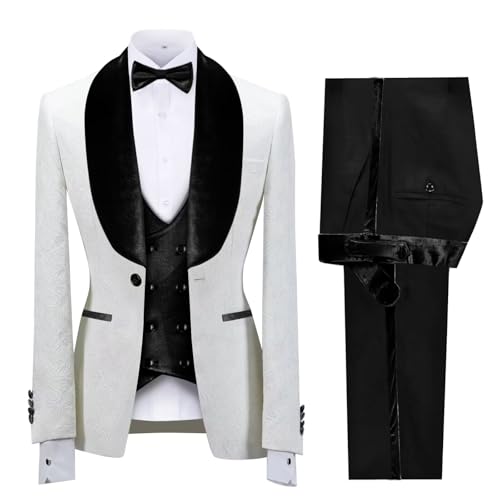 Mens Slim Fit Suit 3 Piece Suits Floral Tuxedos Shawl Lapel Velvet Suit Set for Men Formal Wedding Prom Party Suit