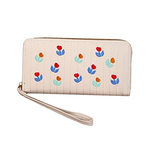 PU Leather Long Wallet Card Holder Phone Bag Change Pocket for Women Girls Coin Purse Money Bag Handbags Women Long Wallet (White)