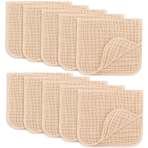 Image of Comfy Cubs Muslin Burp Cloths 20" x 10", Pack of 10 - Large, 6-Layer, Ultra Absorbent 100% Cotton for Baby Drool and Messes - Soft, Safe & Gentle Baby Burp Cloths for Boys & Girls - Cream