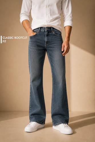 Image of Blue Bootcut Jeans for Men | Premium Denim Wide Leg Casual Jeans | Mens Wear, Casual Bottoms