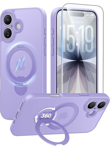 Image of FNTCASE for iPhone 17 Case: [360 Spin Magnetic Stand] [Compatible with Magsafe] [Screen Protector] Translucent Matte Military Grade Shockproof Full Camera Protective Phone Cover - Light Purple