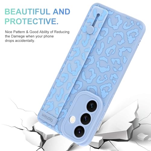 Image of Compatible with Samsung Galaxy S26 Plus Case with Strap Wrist Blue | Cheetah Print Shockproof Soft TPU Protective Cover for Women Girls, Slim Anti Scratch Case 6.7 Inch, Blue