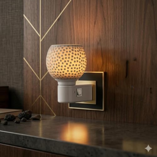 Image of RUPIKA | Electric Ceramic Aroma Diffuser Kapoor Dani | Camphor Diffuser Incense Burner Holder Kapoor Dani with Night Lamp for Home, Office (Star)