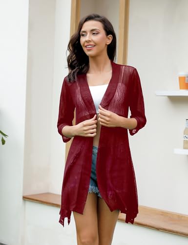 Image of iClosam Women Casual 3 /4 Sleeve Sheer Open Front Cardigan Sweater Kimono