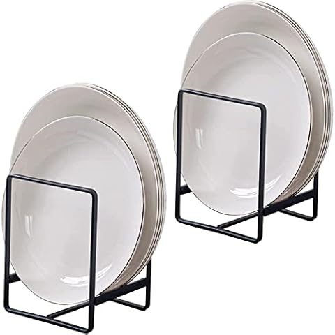 Klyuqoz Plate Organizer, Dish Metal Organizer Rack For Kitchen Cabinet, Pantry, Shelves, Frying Pans, Lids, Cutting Boards, Vertical or Horizontal Placement (Black) Cover
