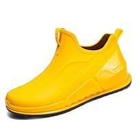 Men's Ankle Wellies Height Increasing Reinforced Toe Cap Wide Fit Anti-Slip Rubber Sole Waterproof Garden Shoes for Hiking Fishing (Yellow, 8)