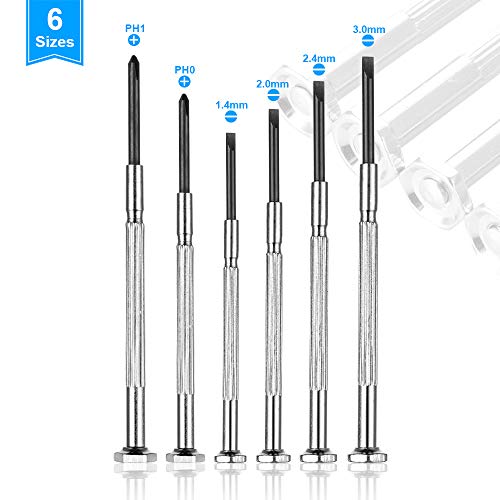 Screwdriver Set, Precision 6 Different Size Flathead and Phillips Screwdrivers Set, 6Pcs Premium Small Eyeglasses Screwdriver Kit for Glasses, Electronics, Watch, Computer, Toys- with Case by ESINAM