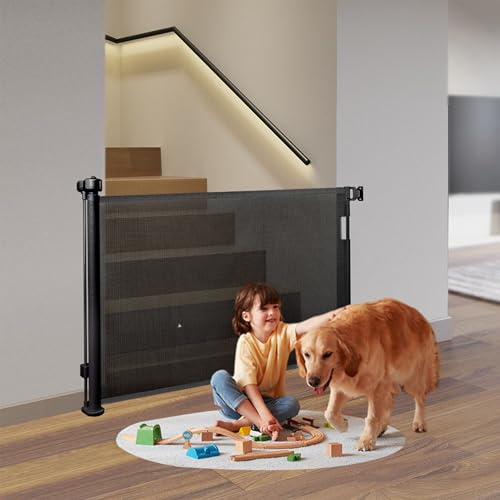 Relaxdays Türschutzgitter, ausziehbares Türschutzrollo bis 3 m, Bohrmontage, Kinderschutz, Treppenschutzgitter, schwarz
