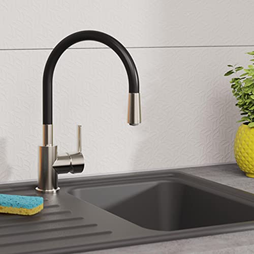 EISL Flexo Edelstahl/Schwarz Flexible Spültischarmatur, biegsamer Wasserhahn für die Küche, hoher Auslauf mit Soft-Touch-Schlauch, 360 Grad schwenkbar, Wasserhahn Küche flexibel, NI186FLNIB