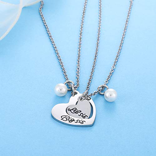 Nimteve Big Sis Lil Sis Necklaces Set for 2 Big Sister Little Sister Necklace Chain Best Friends Gifts Heart Pendant Necklace Set Friendship Gifts Jewelry Christmas Gifts3