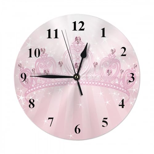 Image of LoLo UoUo Princess Crown Wall Clock Pink Beautiful Shining Crown Hairband Farmhouse Unique Large Clock Wall Battery Operated Silent Non-Ticking Decoration, 10 Inch, A1213