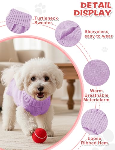 Image of Dog Sweaters for Small Medium Large Dogs Cats, Soft Warm Turtleneck Pullover Solid Cable Knit Fleece Stretch Pet Clothes,Classic Fuzzy Coat for Puppy Girl Boys for Fall Winter Cold Weather