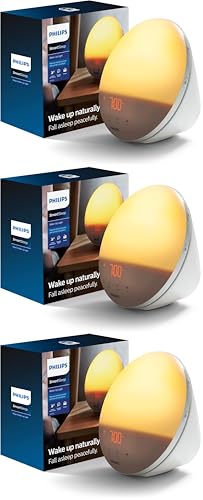 Image of Philips SmartSleep Wake-up Light,Colored Sunrise and Sunset Simulation,5 Natural Sounds,FM Radio & Reading Lamp,Tap Snooze,HF3520 /60,(Pack of 3)