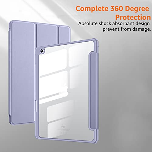 Image of Amazon Basics Smart Case Cover for Apple iPad 10.2 inch 2021 9th /8th /7th Gen (2021 /2020 / 2019) with Trifold Stand [Transparent Back with Soft Sides] [Auto Sleep /Wake Case] [Pencil Holder] - Lavender