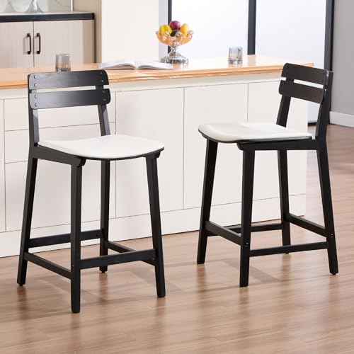 chairus Lot de 2 Tabourets de Bar Scandinaves Chaise Haute Bar Rétro avec Pieds en Bois Massif Tabouret Bar Moderne, Chaises de Bar Haute Cuisine Rembourrée...