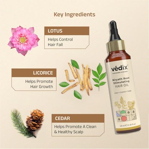 Image of Vedix Niryath Root Stimulating Ayurvedic Hair Oil | Hair Growth With Lotus + Licorice + Cedar - Customized Anti Hair Fall Control Oil - 100ml