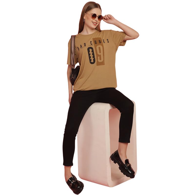 Image of Round Neck Cotton Printed Women Regular Fit Tshirt-P1950