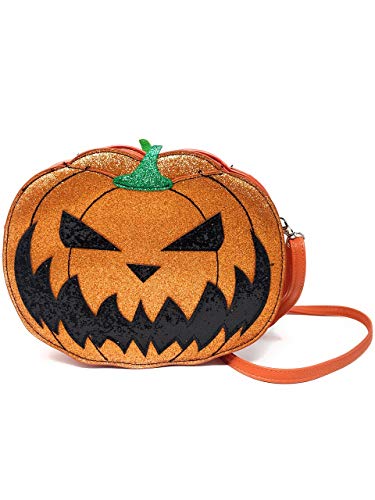 Halloween Pumpkin Jack O Lantern Glitter Crossbody Bag (Double Sided Jack O Lantern)