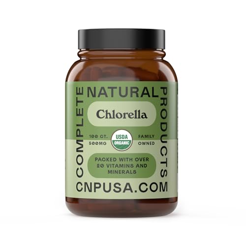 Complete Natural Products Organic Chlorella Capsules 500mg 100ct Pure Green Algae Superfood Detox & Immune Support Vitamin B12 & Chlorophyll Rich Plant-Based Vegan Non-GMO