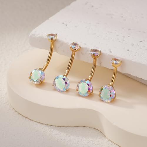 PEAKLINK Titanium Belly Button Ring 14G Belly Jewelry Navel Bar Internally Threaded Belly Barbell with Double Cubic Zircon Navel Jewelry Navel Belly Piercing for Women 8 10 12 14mm2