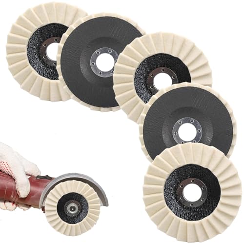 5 Pièces 115 * 22mm Disque Polissage, Disque Dentelé, Pad Polissage 115mm, Feutre, pour Ponçage en Peinture, Acier Inoxydable, Bois et Plastique