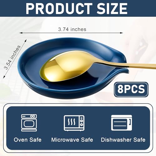 Image of Irenare 8 Pcs Ceramic Spoon Rest for Stove Top, 3.74 Inch Porcelain Spoon Holder, Coffee Utensil Rest Heat Resistant Dishwasher Safe for Home Kitchen Accessories Gift(Blue)