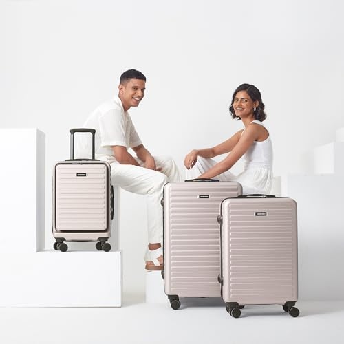 Image of Assembly Trolley Bag Set of 3- Cabin Small + Check-in Medium + Check-in Large with 8 Spinner Wheels, Complete Polycarbonate Hard Shell Trolley Bags for Adventure Travel, Ivory, 20''+24''+28''
