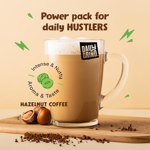 DAILYGRIND Hazelnut Instant Coffee Powder | 100% Arabica Beans - Freeze-Dried | Rich Nutty Hazelnut Flavoured Strong Dark Coffe for Gifting | Hot and Cold Coffee | The Hustle Dope 50g (25 Cups)
