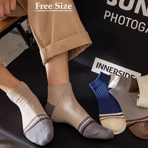 Image of MOMISY Men's Premium Cotton Cushion Ankle length Socks, (Multicolor) Pack of 5 (Free Size)