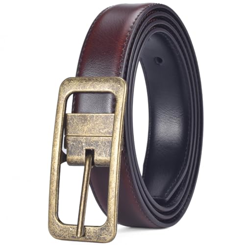 Women's Reversible 1.1" Leather Belts for Jeans Pants Dresses with Vintage Gold Buckle4