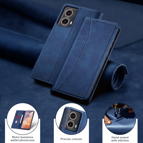 Image of Jasonyu Flip Case for Motorola Moto G85 PU Leather Flip Wallet Cover Stand Function Magnetic Card Slot TPU Bumper Case (Blue)