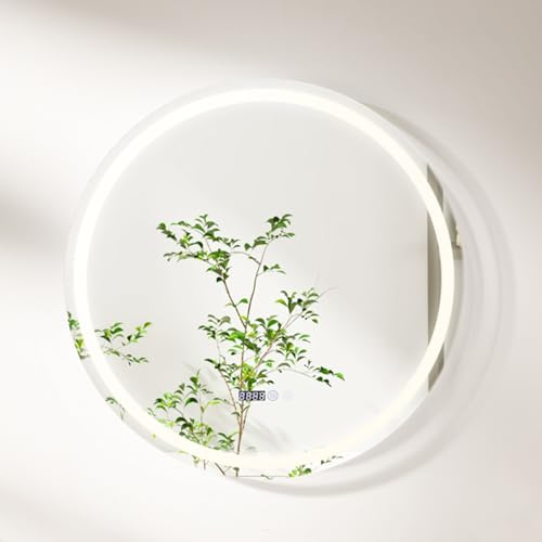 RELAX4LIFE Espejo de baño LED redondo de 80 cm, espejo de baño con iluminación, espejo de pared con interruptor táctil, antivaho, regulable, 3 colores de luz, indicador de tiempo y temperatura, ahorro