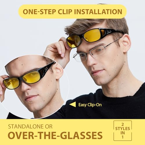 DUCO Night Driving Glasses Night Vision Glasses Fit Over Glasses for Men Women Polarized Anti-Glare Pro Yellow Lens 8953Y