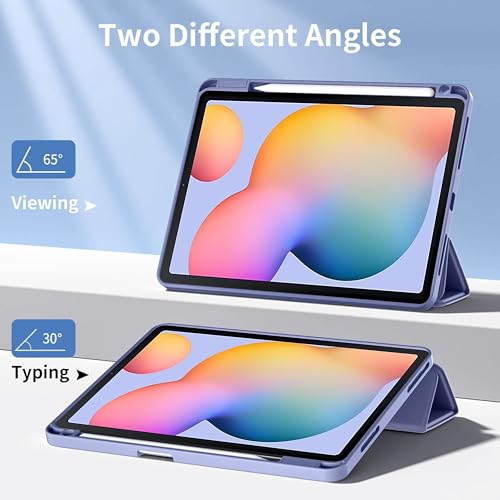 Image of TGK Rotating Case for Samsung Galaxy Tab S6 Lite 10.4 inch SM-P610 P615 P613 P619 with Pencil Holder Trifold Stand Cover Clear Back (Lavender)