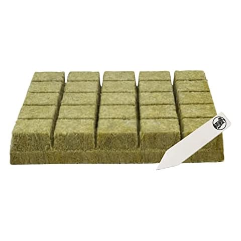 2" Grodan Rockwool Starter Plugs, 1 Sheet of 25 Plugs (25 Hydroponic Plugs) + The Hydroponic City Stake Cover