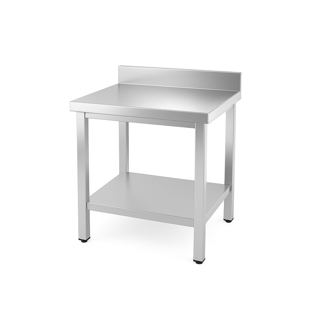 Générique Table INOX Adossée Professionnelle – 700 x 600 mm – avec Étagère Basse – Dosseret 100 mm – Charge 150 kg