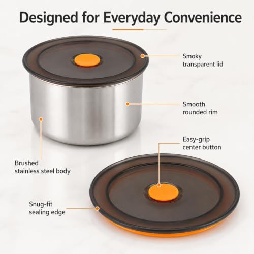 Image of KOMUEE ELEGAR Round Stainless Steel Food Container 50ML | Airtight Silicone Cover | Leak-Resistant Reusable Storage Bowl for Kitchen, Refrigerator, Snacks & Leftover Food (2 pcs food box)