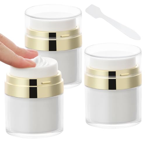 Image of Segbeauty 50ml Airless Pump Bottles Travel, 1.7oz Airless Pump Jars Pack of 3 Gold Empty Makeup Containers Vacuum Bottle Dispenser, Refillable Jar Travel Bottles for Toiletries Moisturizer Container