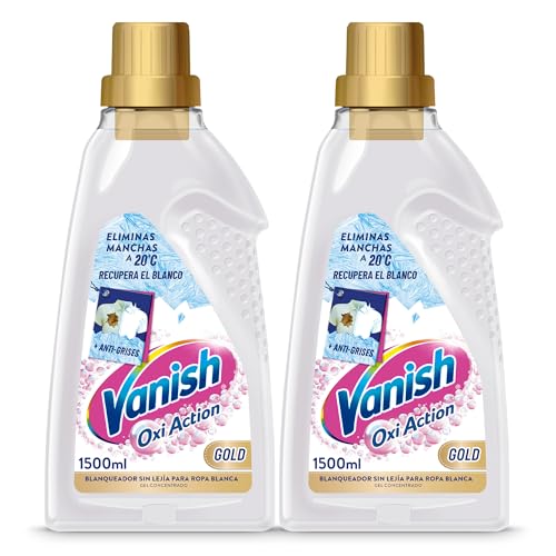 Vanish Oxi Action Gold - Quitamanchas multibeneficio para la ropa blanca, elimina olores y potenciador del lavado, en gel, sin lejía - 2 x 1500 ml