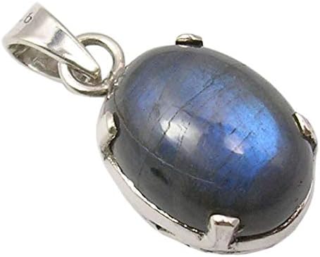 Natural Oval 12 x 16 mm Labradorite Prong Setting Pendant 1" 925 Solid Silver