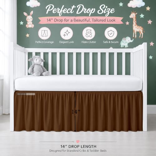 Image of Chocolate Ruffled Crib Bed Skirt - 100% Cotton - Nursery Dust Ruffle Bedding Skirts for Baby Boy or Baby Girl - Standard Crib, 14 inch Drop | Nursery Standard Crib Bedding Bed Skirt for Baby Boys and Baby Girls. Hides Under-Crib Storage for a Neat Appearance