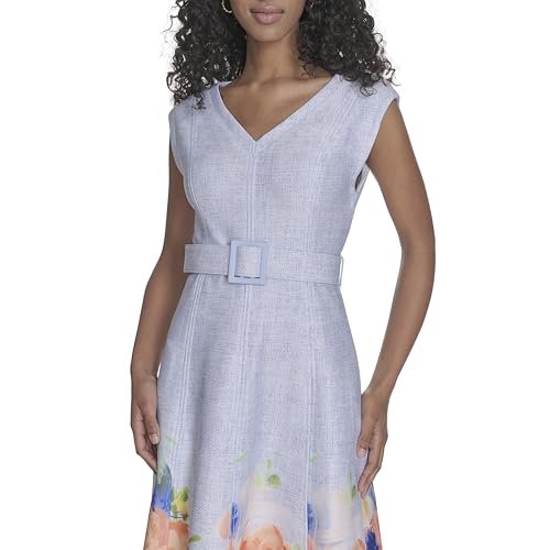 Image of Calvin Klein Women's Sleeveless V-Neck Belted A-Line Midi Dress