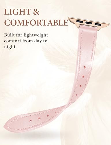 Image of JR.DM Slim Leather Bands Compatible with Apple Watch Band 38mm 40mm 41mm 42mm 44mm 45mm 46mm 49mm, Genuine Leather Band with Charms, Feminine Design for Iwatch Ultra SE Series 11 10 9 8 7 6 5 4 3 2 1